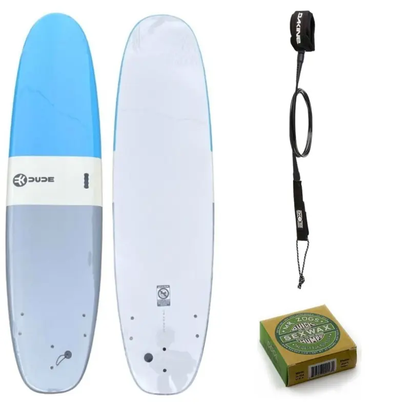 Certifié Pack Surf Dude Soft Deck Bleu + Leash + Wax