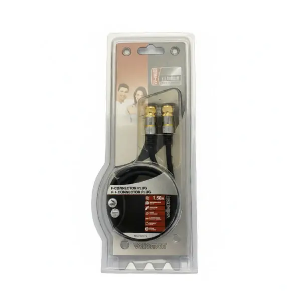 Nouvelle Collection Velleman 1.5m F-Type Male to Male Coaxial Cable Gold-Plated Connectors PAC702T0