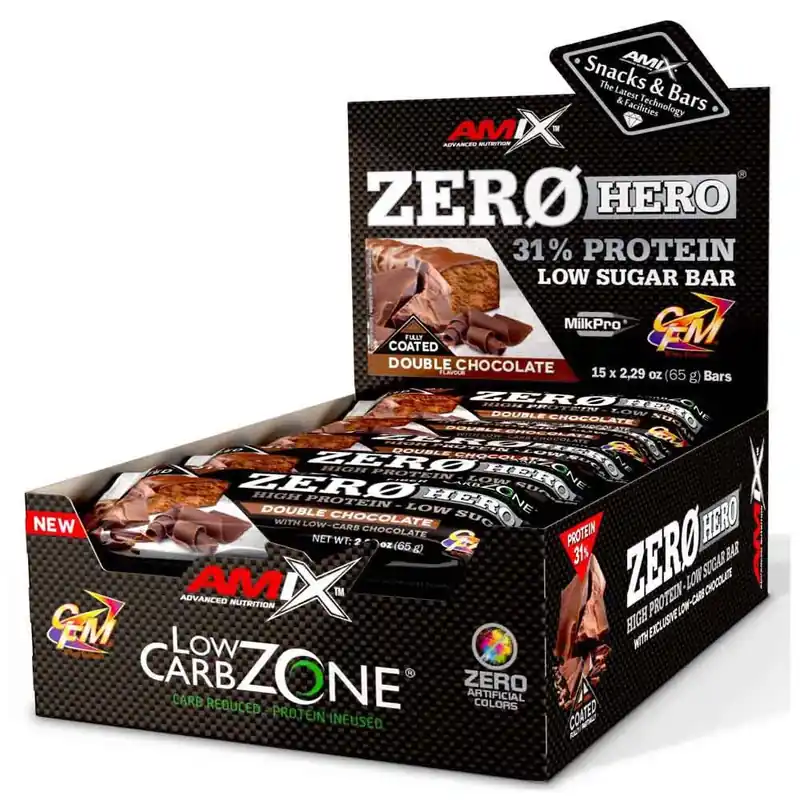 Prix Choc Amix Boîte de barres protéinées Low Carb ZeroHero Chocolat Double 65g 15 unités