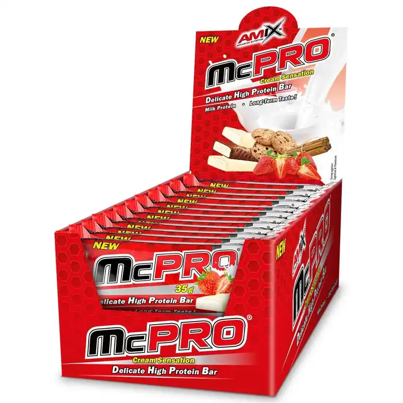 Offre Spéciale Amix Boîte de barres protéinées McPro Yogurt À La Fraise 35g 24 unités