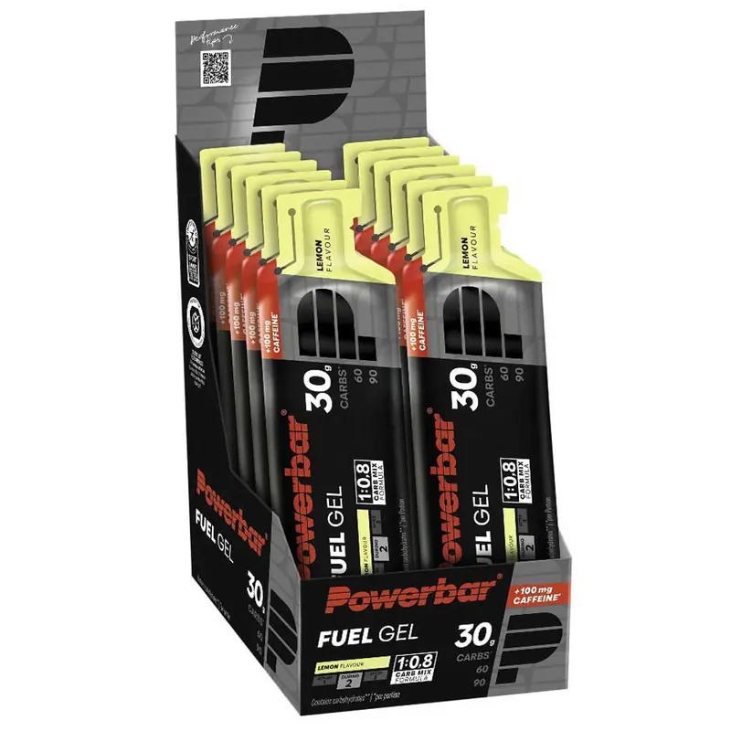 Promotion Saisonnière Powerbar Boîte de gels énergétiques Fuel 30 Black Line Caf Citron 12 unités