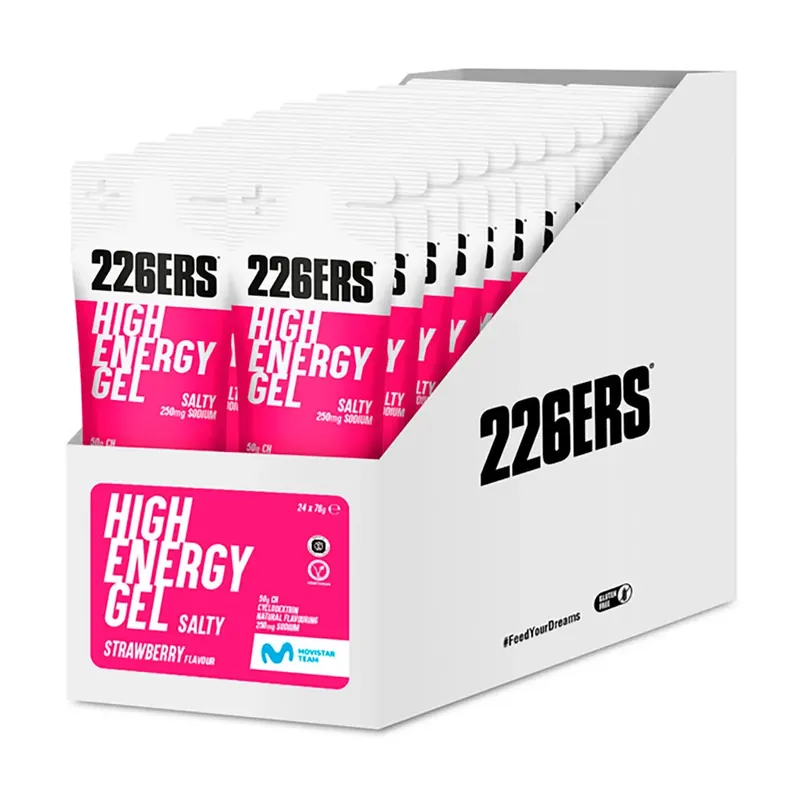 Nouvelle Collection 226ERS Boîte de gels énergétiques High Sodium-Salty Fraise 76g 24 unités