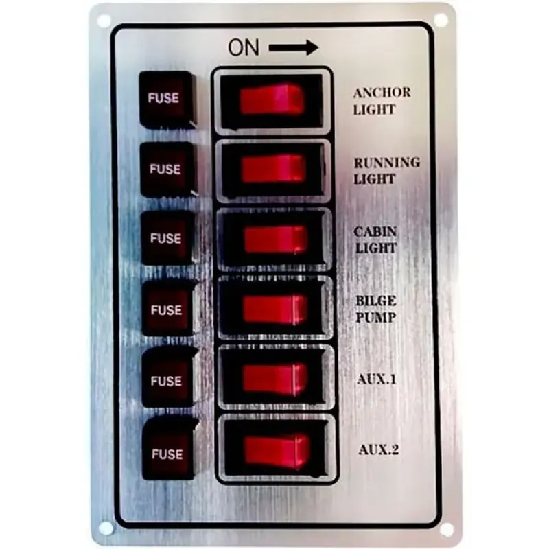Commander Maintenant Goldenship Panneau de 6 interrupteurs avec porte-fusibles Aluminium 15A 12V