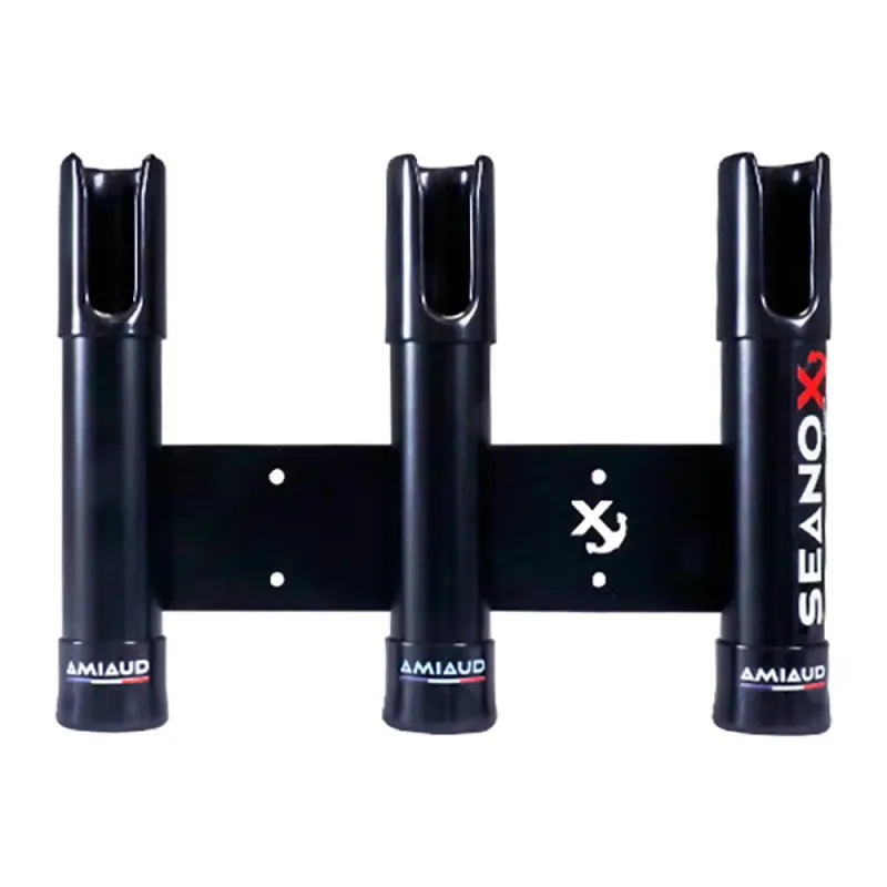 Prix Cassé Seanox Support de canne à pêche ouvert avec 3 cannes et caoutchouc noir Acier inoxydable