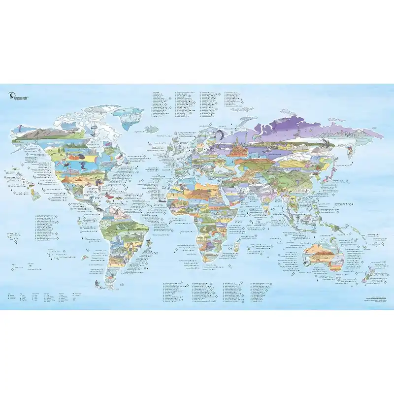 Awesome Map - Poster Carte du monde - Kitesurf Re-writable Affaire À Saisir