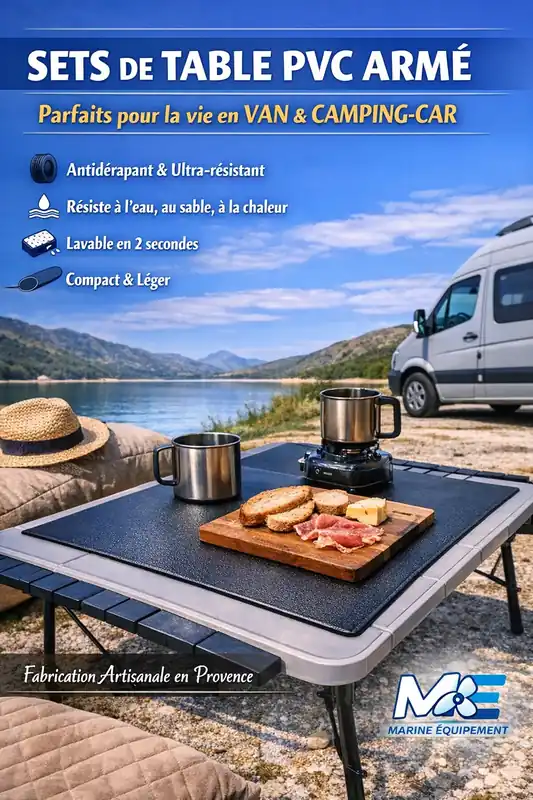 Meilleure Vente Set de table ultra‑résistant en PVC armé – idéal bateau, camping et extérieur. de Table en pvc armé, couleur noir, antidérapant, 34cmx44cm, vendu à l‘unité.