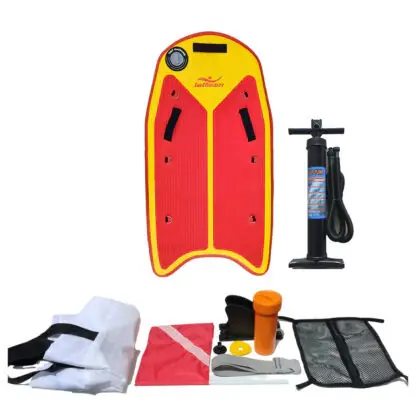 BODYBOARD DE CHASSE SOUS MARINE planche + 2 ailerons + drapeau + sac filet + pompe double flux + kit réparation. Commande En Gros